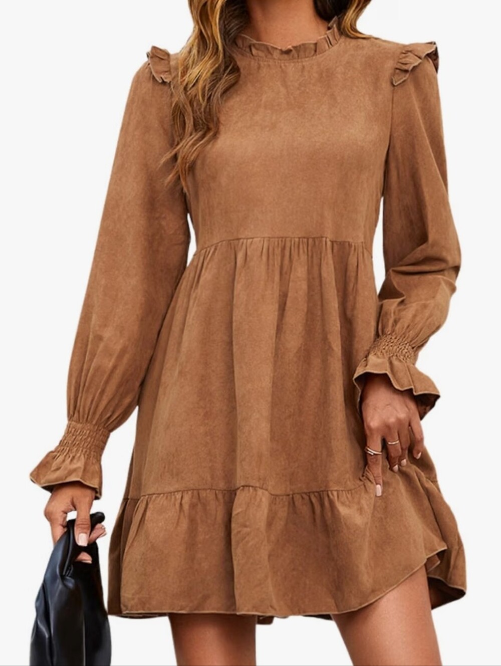 Women’s Ruffle-Trim Brown Babydoll Dress